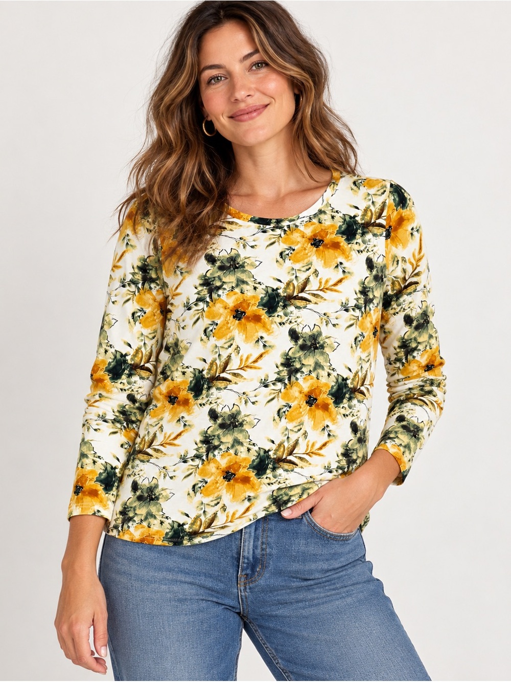 Chico’s NWT Fall Floral Watercolor Long Sleeve Top Size 3 XL